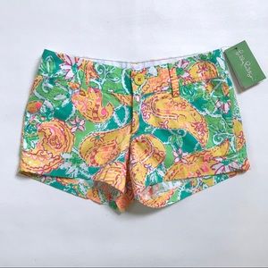 Lilly Pulitzer Green Yellow Pink Paisley Print Jean Shorts
